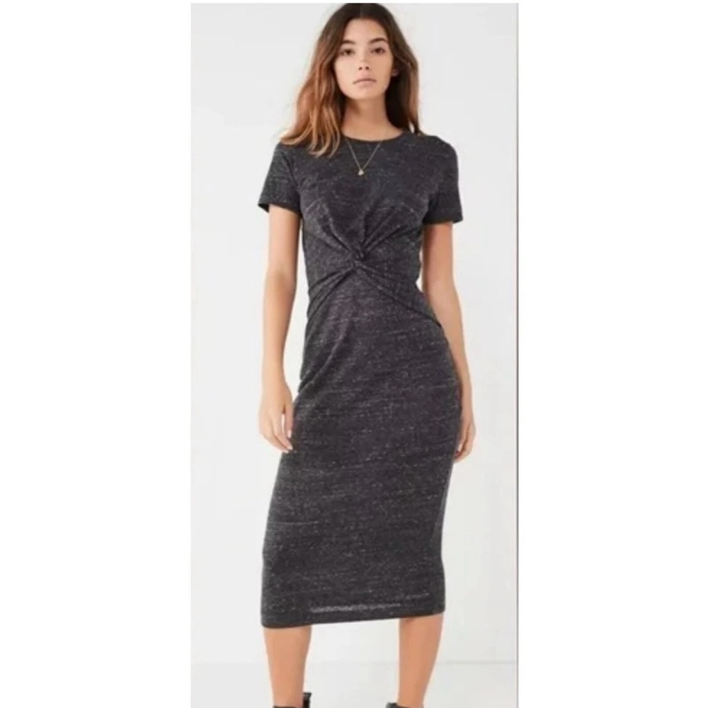 Urban Outfitters Women's Knotted Jersey Midi Gray Dress Stretchy Bodycon L